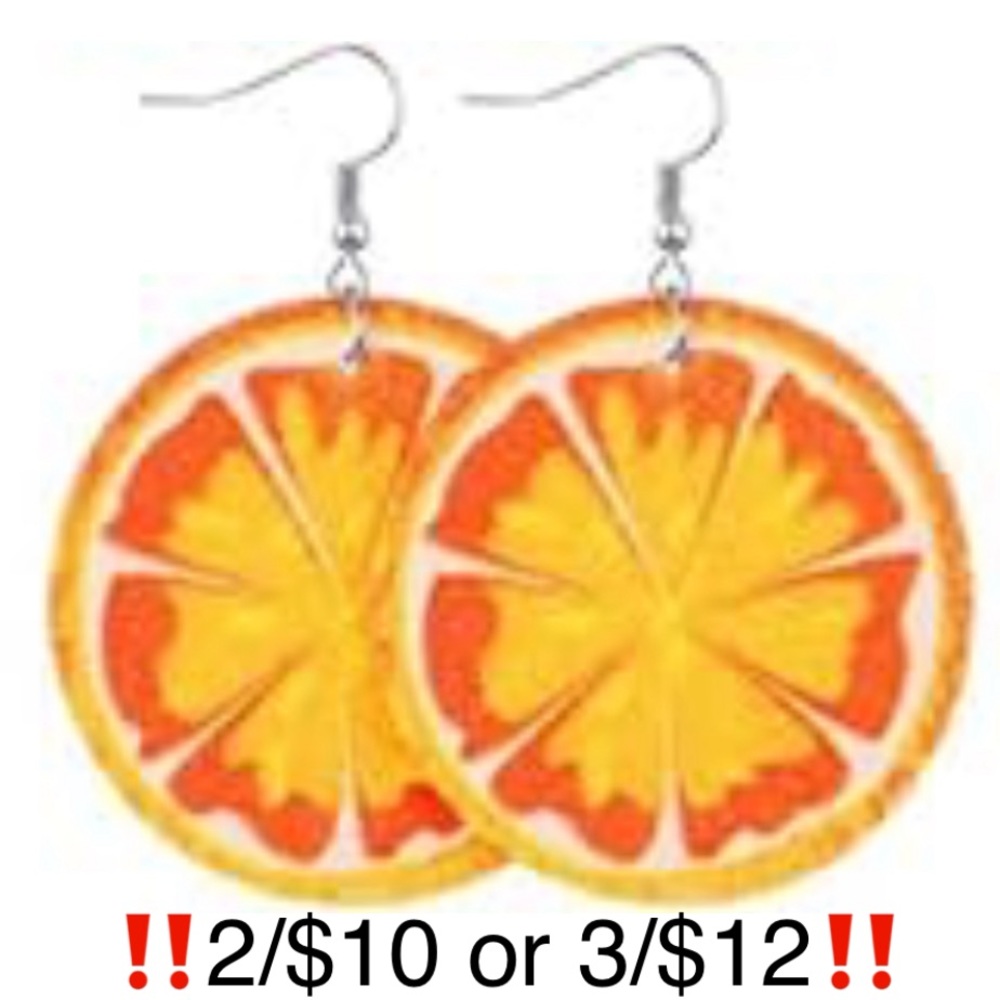 Orange Earrings Faux Leather Dangling Summer Tropical Fruit Orange Slice Earring